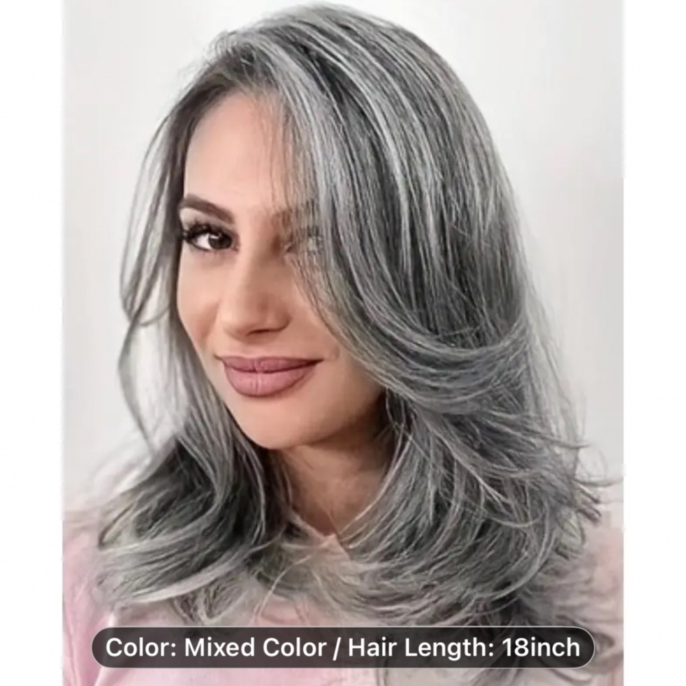 Long Straight Synthetic Wig - Heat-Resistant Gray/White/Black/Brown.